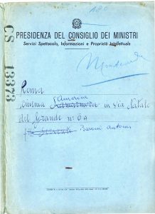 ACS, Min. Turismo e Spettacolo, DG Spettacolo, CS 1939 - frontespizio del fascicolo