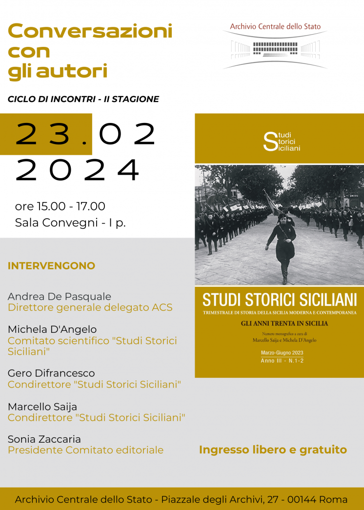 Conversazioni con gli autori – II stagione: “Gli anni Trenta in Sicilia”, Studi storici Siciliani
