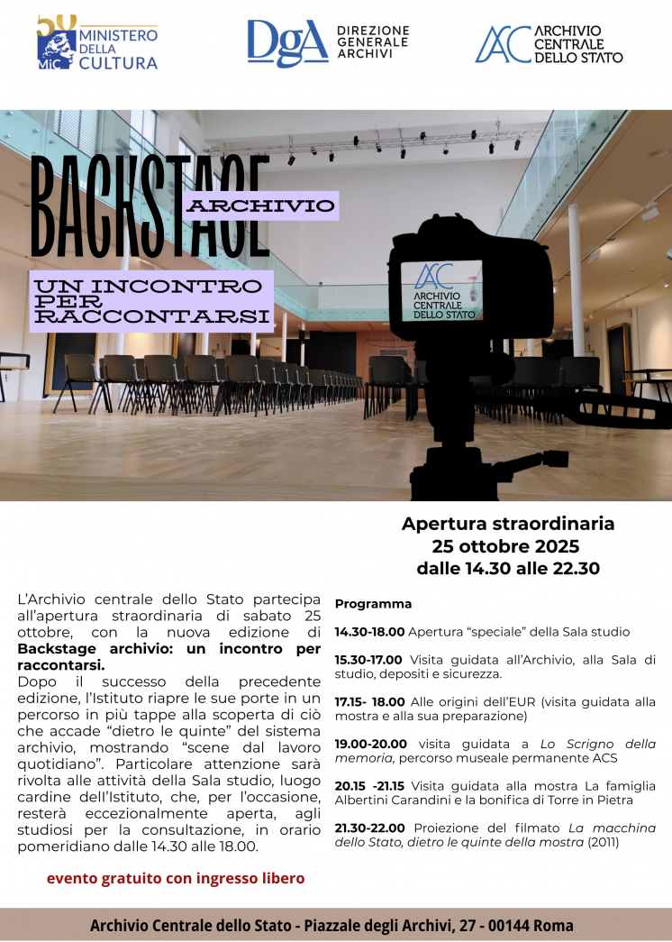 Backstage archivio: un incontro per raccontarsi – Apertura straordinaria
