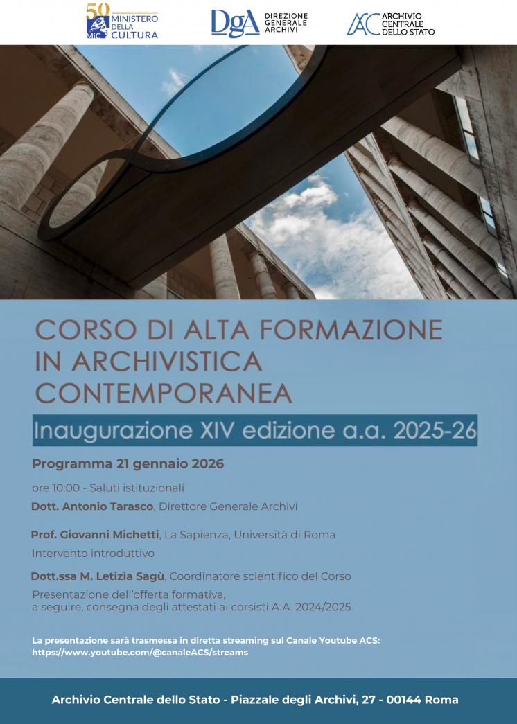 Giornata inaugurale della XIV edizione del Corso di Alta Formazione in Archivistica Contemporanea